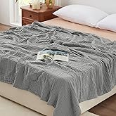 Love's cabin 6 Layer 100% Cotton Muslin Blanket, 108"x90" Muslin King Size Blanket for Bed Couch, Lightweight and Breathable Cotton Gauze for Adult, Medium Grey