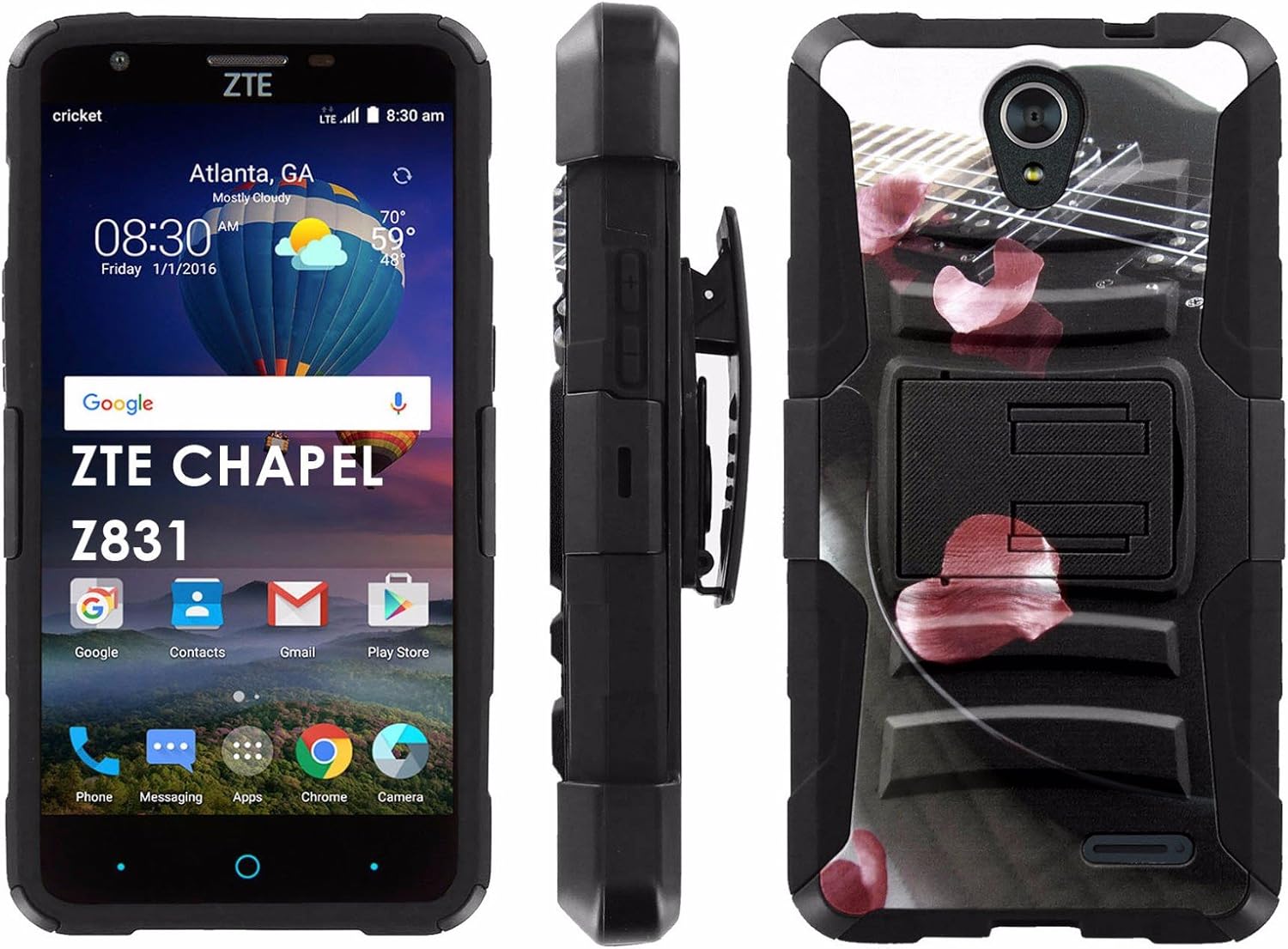 ZTE Chapel Z831 Phone Cover, Guitar Rose Petals Black