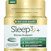Nature's Bounty Stress Support Plus Melatonin, Sleep3 Maximum Strength 100% Drug Free Sleep Aid, Dietary Supplement with Ashwagandha, Time Release Technology, 10mg, 56 Tri-Layered Tablets