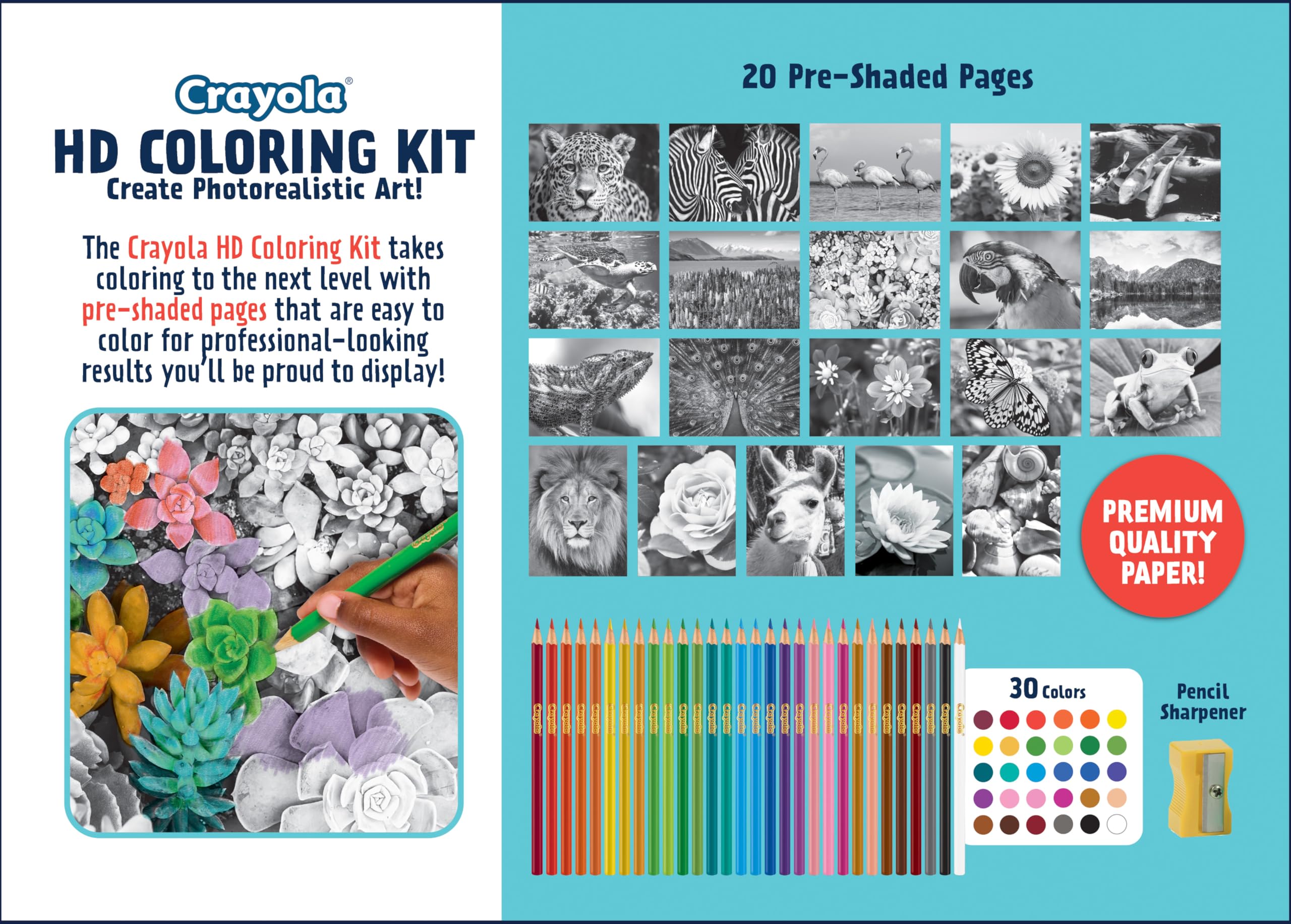 Crayola HD Coloring Kit, 30 Colored Pencils & 20 Adult Coloring Pages, Coloring Set for Adults & Teens, Coloring Supplies