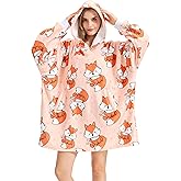 Fox-Patterned Gifts for Women, Girls, Men, Wearable Blanket Hoodie, Oversized Hooded Blanket, Plush, Cozy, Warm, Soft