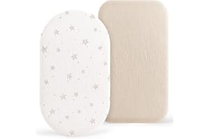 Bearmoss Muslin Bassinet Sheets 2 Pack - 100% Cotton Breathable Universal Fitted Bassinet Sheets 33”X17” Fit for Oval Rectang