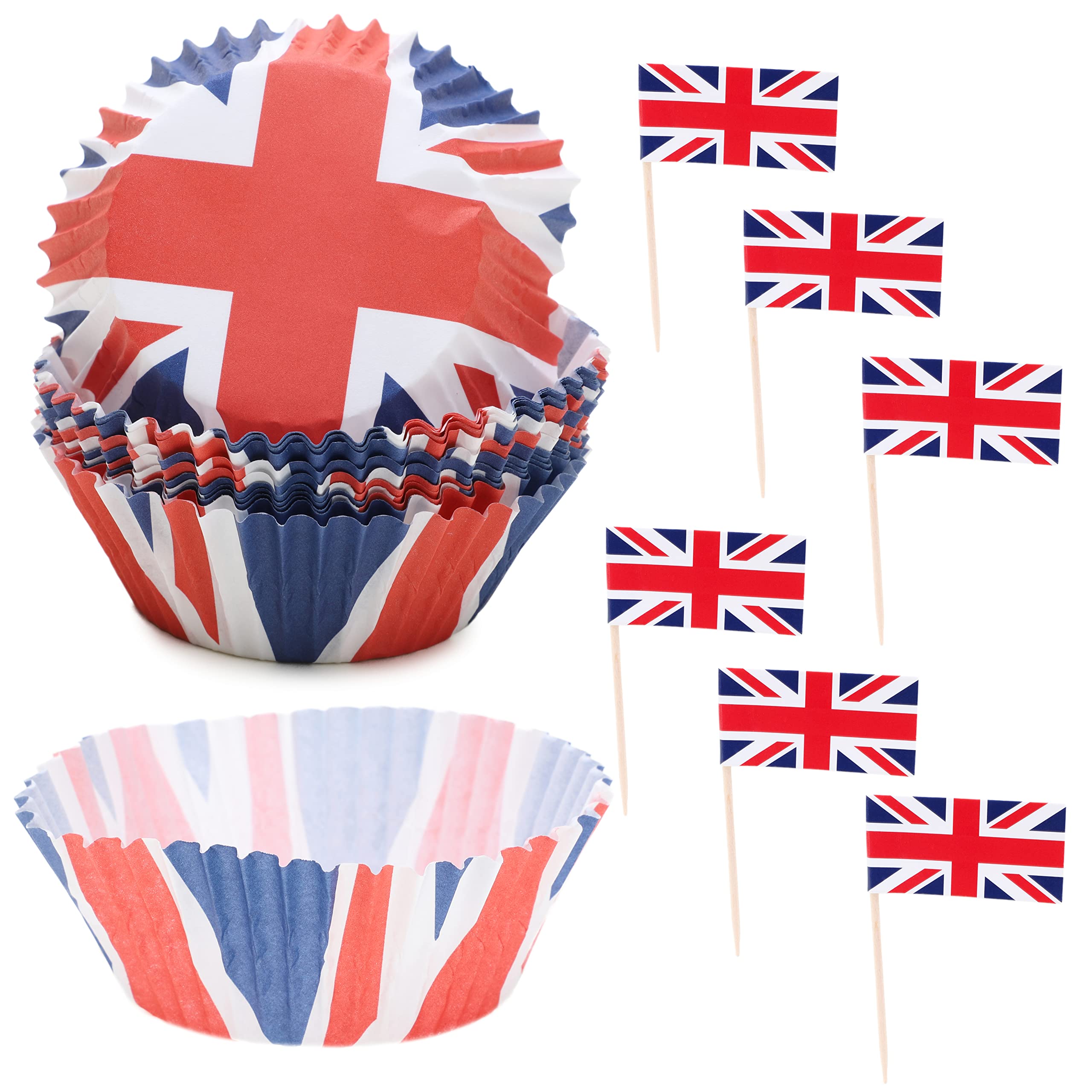Toyland® Union Jack Cup Cake Set 24 Piece- 12 Cupcake Cases + 12 Flags On Sticks - British Celebrations