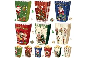 Gueevin 60 Pcs Christmas Popcorn Boxes Nutcracker Popcorn Bags Bucket Bowl Treat Candy Boxes Snack Goodies Container or Christmas Party Favors Supplies Decorations