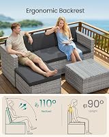 SONGMICS Garden Furniture Set PE Rattan Patio Corner Sofa with Cushions Grey view 4