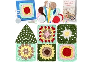 Coopay Beginners Crochet Kit for Granny Squares, 6 Different Types of Granny Squares Crochet Starter Kit with Instructions and Yarn, Complete Crochet Set Learn to Crochet Granny Square Project