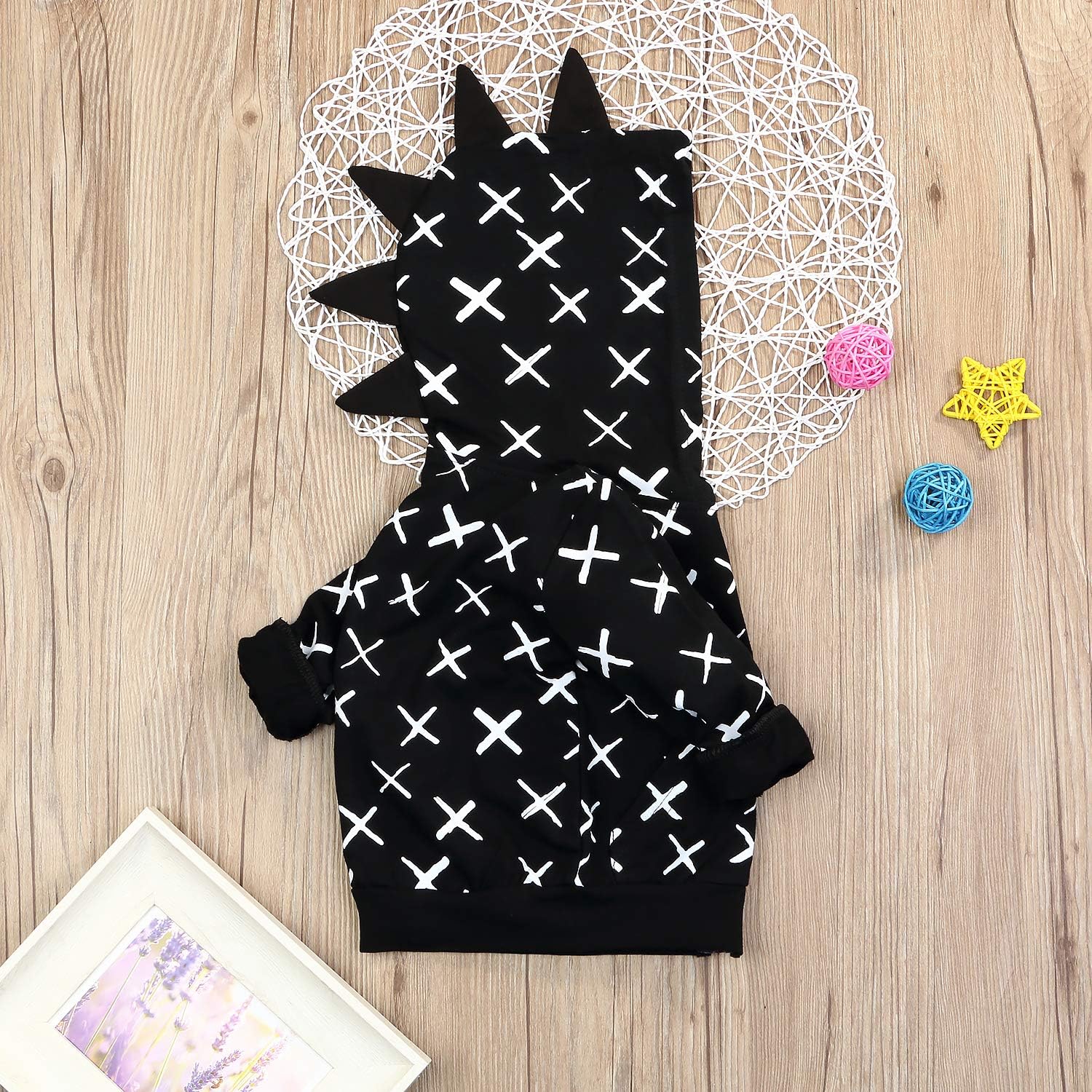 Infant Toddler Baby Hoodie Shirts Cute Dinosaur Cross Pattern Kids Zipper Black Tops: Clothing