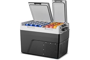 Feelfunn 12 Volt Refrigerator Car Fridge - 61QT(58L) Dual Zone Electric Cooler, Car Refrigerator -4℉~68℉, Portable Refrigerator 12/24V DC 100-240V AC, Portable Freezer for Travel Camping RV Home