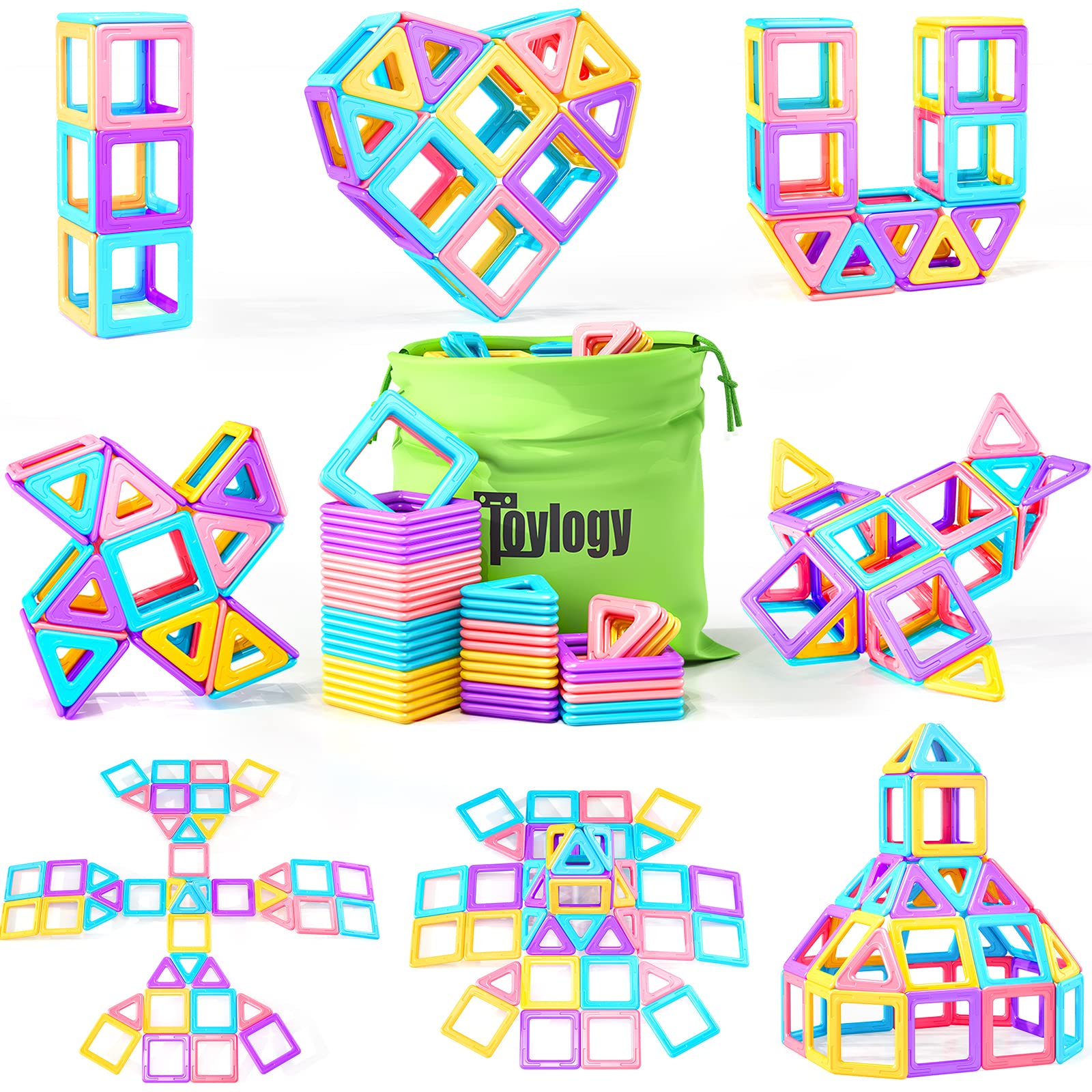 2022 New Magnetic Building Blocks Tiles Set Magnetic Toys STEM Construction Educational Learning Gifts for Boys and Girls Compatible with Major Brands Magnetic Tiles