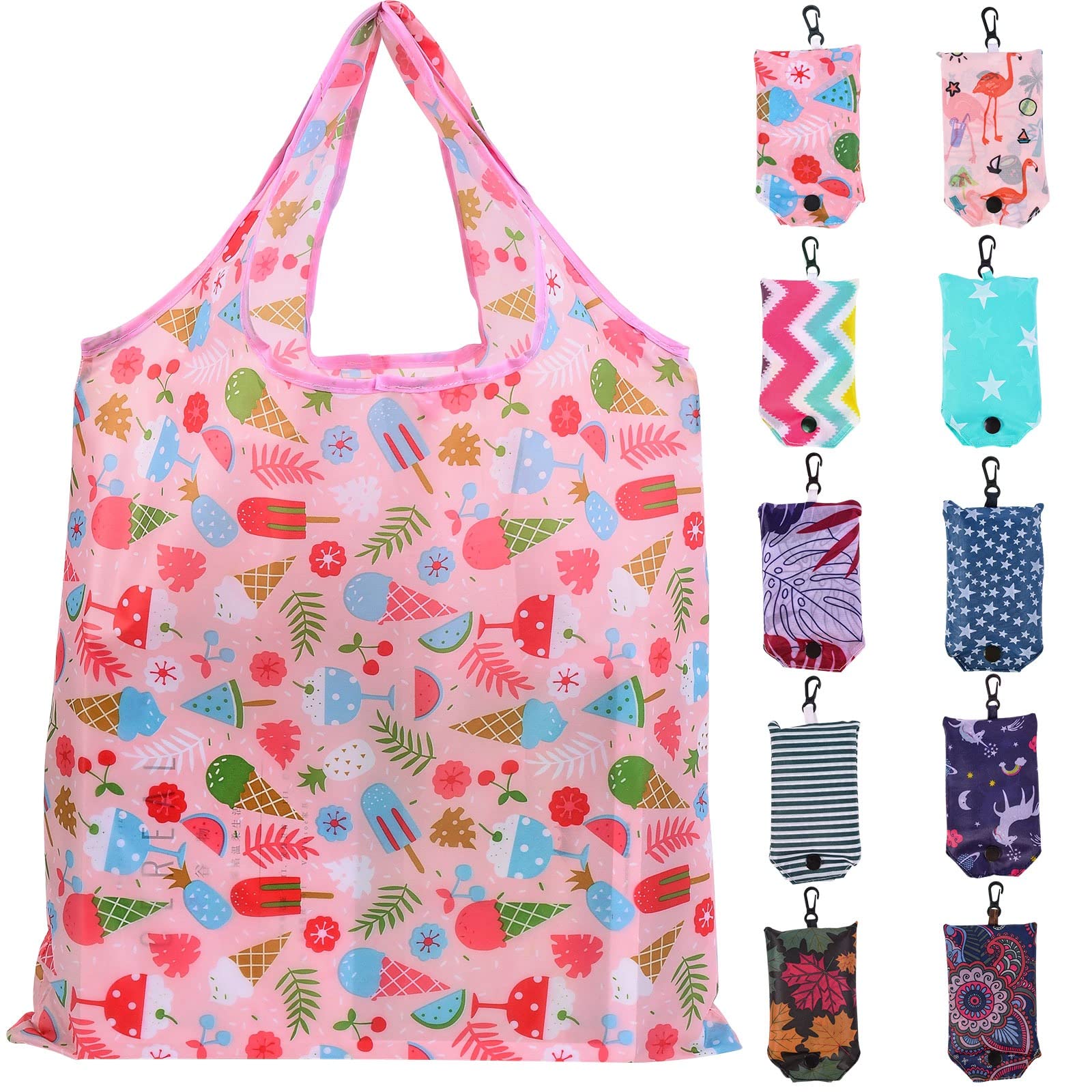 Litthing Shopping Bags Reusable Shopping Totes 10PCS Foldable in Pouch Grocery Bags for Women Shopping Organizing Shopper Gifts Travel Large Heavy Duty Washable (Style 2)