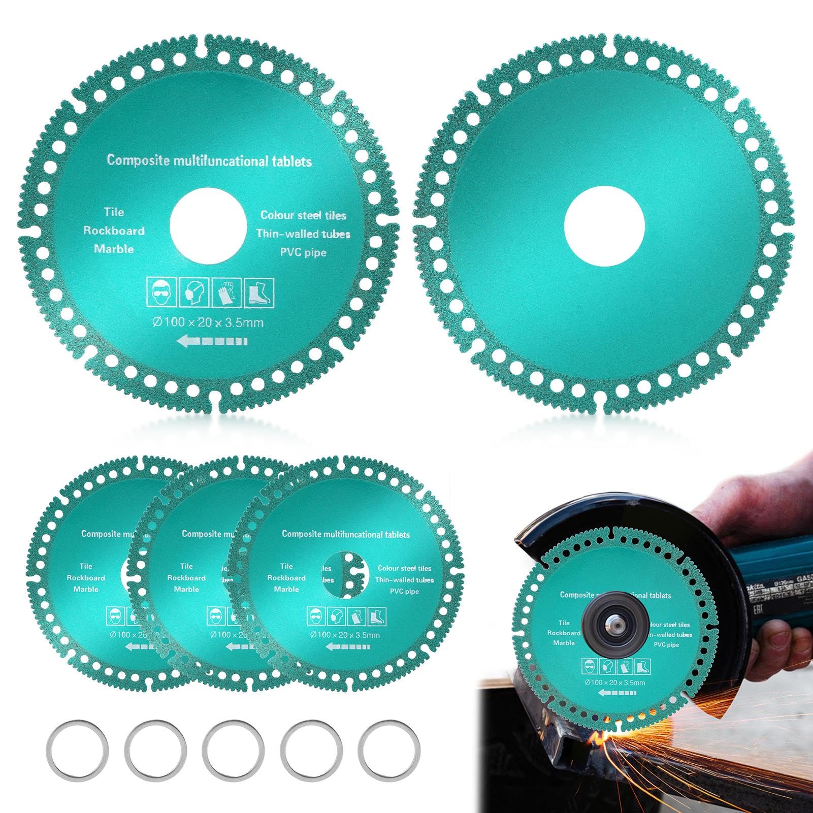 Photo 1 of ?5 Pack Indestructible Disc 2.0 Indestructible Disc for Angle Grinder Cut Everything in Seconds 4 inch Circular Saw Blades for Ceramic Tile Glass Metal Wood Cutting(Color:Green)