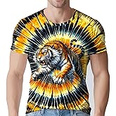 UGTEWXU Tie Dye Shirts for Men's 70s 80s 90s Retro Hippie Short Sleeve Tees Washable Vintage Festival Clothing
