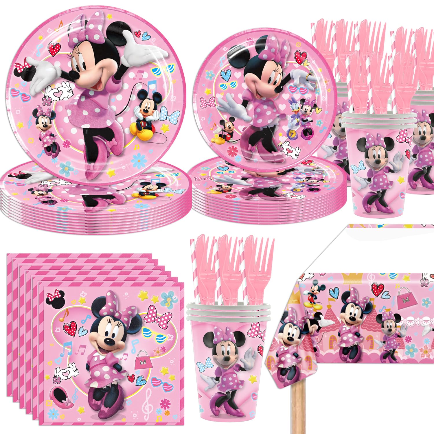 Photo 1 of 141pcs Minnie Birthday Tableware Decorations Party Plates Cups Soccer Theme Napkins Beach Ball Tablecloth for Soccer Party Decoration (Minnie)