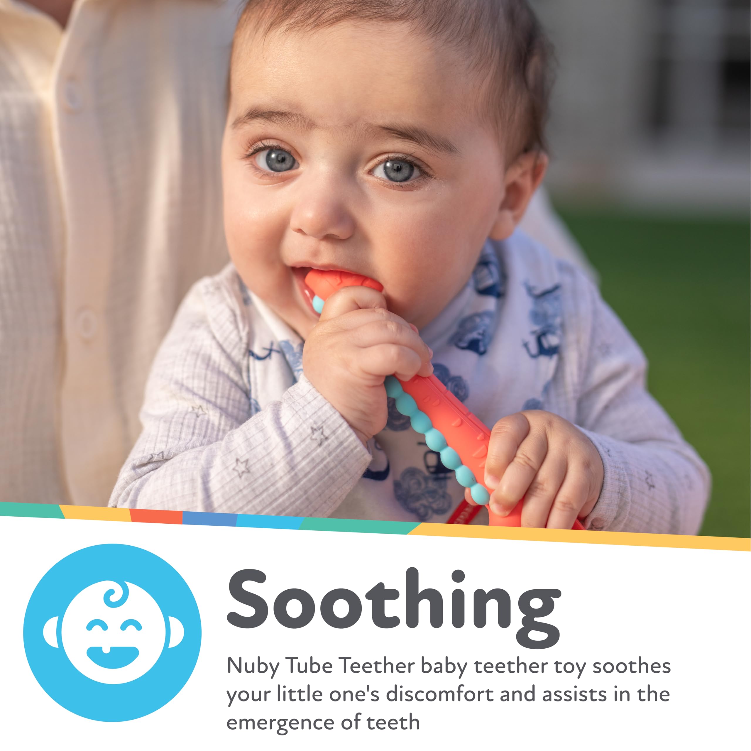 Nuby Tube Teether - (2-Pack) Baby Teething Toy - 3+ Months - Llama and Dinosaur - Baby Stocking Stuffer
