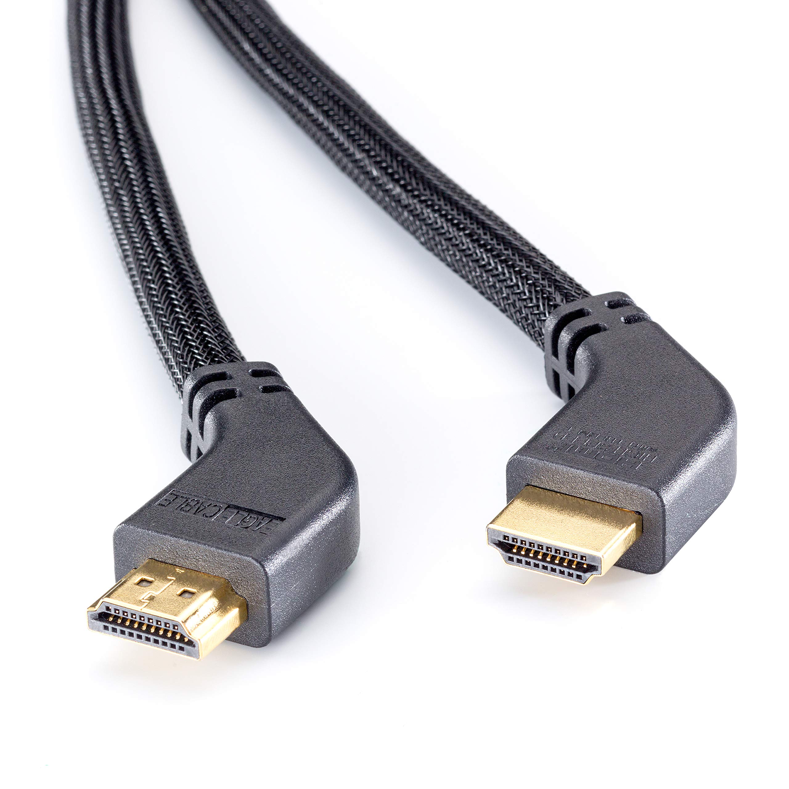 inakustik - 10011016 - Deluxe High Speed HDMI 2.0b Cable with Ethernet | With Angled Connectors for Space-saving Connection | 1.6 m in Black | 2160p - ARC - HD Audio | with Braided Shield