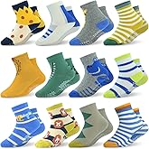 SkiBeaut Toddler Grips Socks, Non Slip Kids Toddlers Boys Girls Grippy Child Socks with Grippers for 1-7 Years Old,12 Pairs
