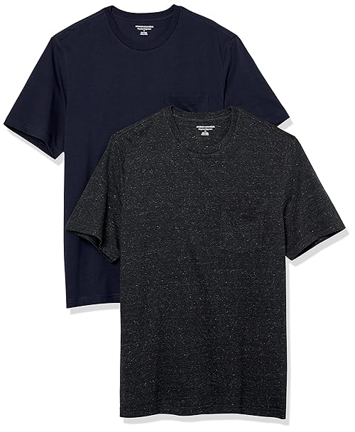 Amazon Essentials Mens T-Shirts, Regular-Fit, Short-Sleeve Crewneck Pocket, Pack of 2, Charcoal Heather/Navy, Large