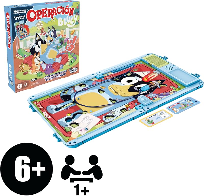 Operación edición Bluey, Juego de Mesa para niños – Juego electrónico Que Habla y Que Viene en Estuche Todo en uno – 2 Maneras de Jugar – 1 o más Jugadores – 10 Minutos – Edad: 6+