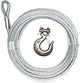 Galvanized Steel Winch Cable 1/4", 7x19 Flexible Construction, 50 Ft Length (with 1/4" Grade 70 Clevis Slip Hook)
