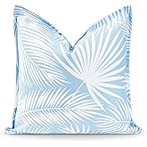 Hofdeco Premium Coastal Hampton Style Patio Indoor Outdoor Pillow Cover Only, 20"x20" Water Resistant for Backyard, Couch, Baby Blue Palm Leaf