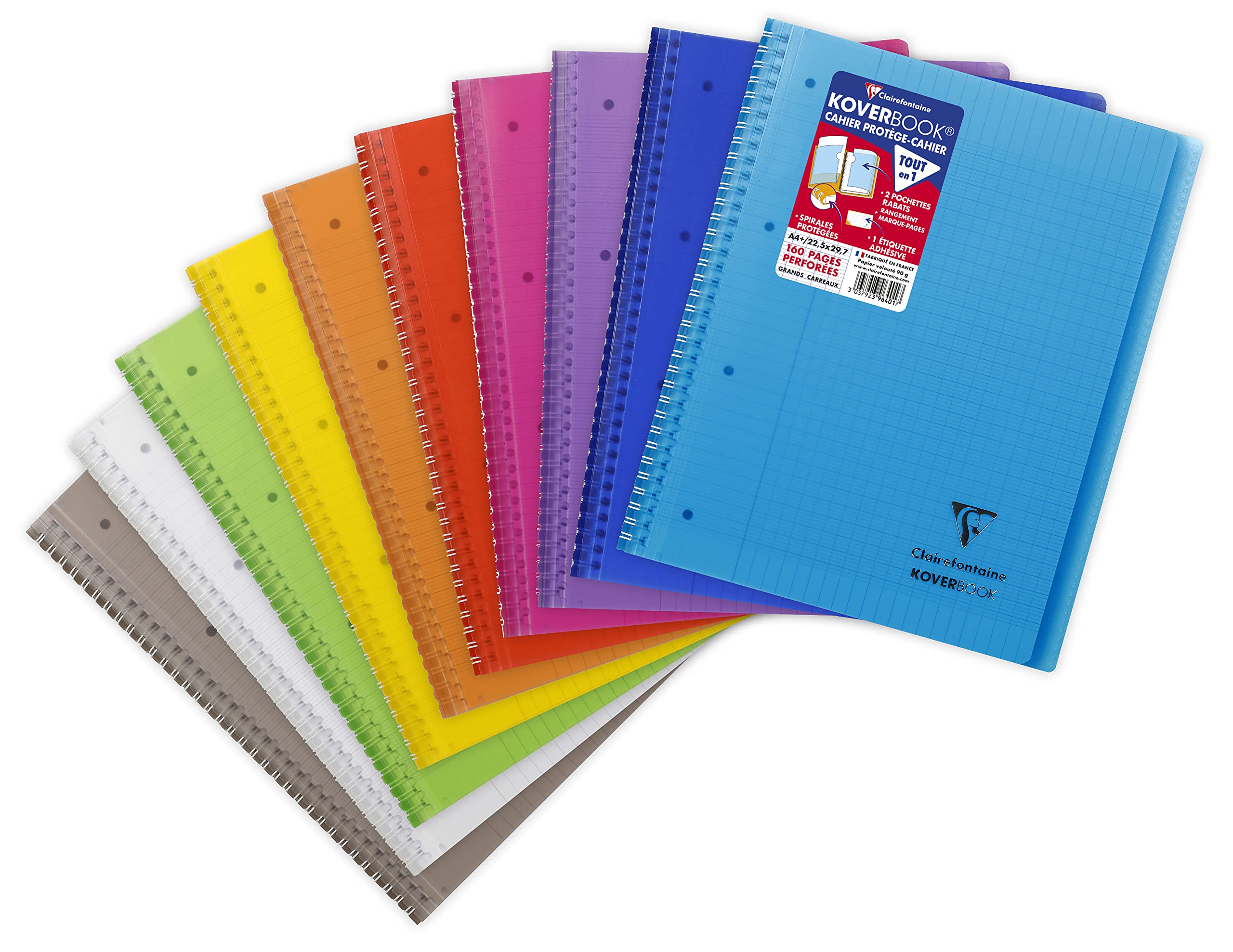 Clairefontaine 396401C Koverbook Spiral Notebook - A4+ 22,5x29,7 cm - 160 Detachable Pages Seyes Ruled - White Paper 90 g - Cover Polypro Random Colour