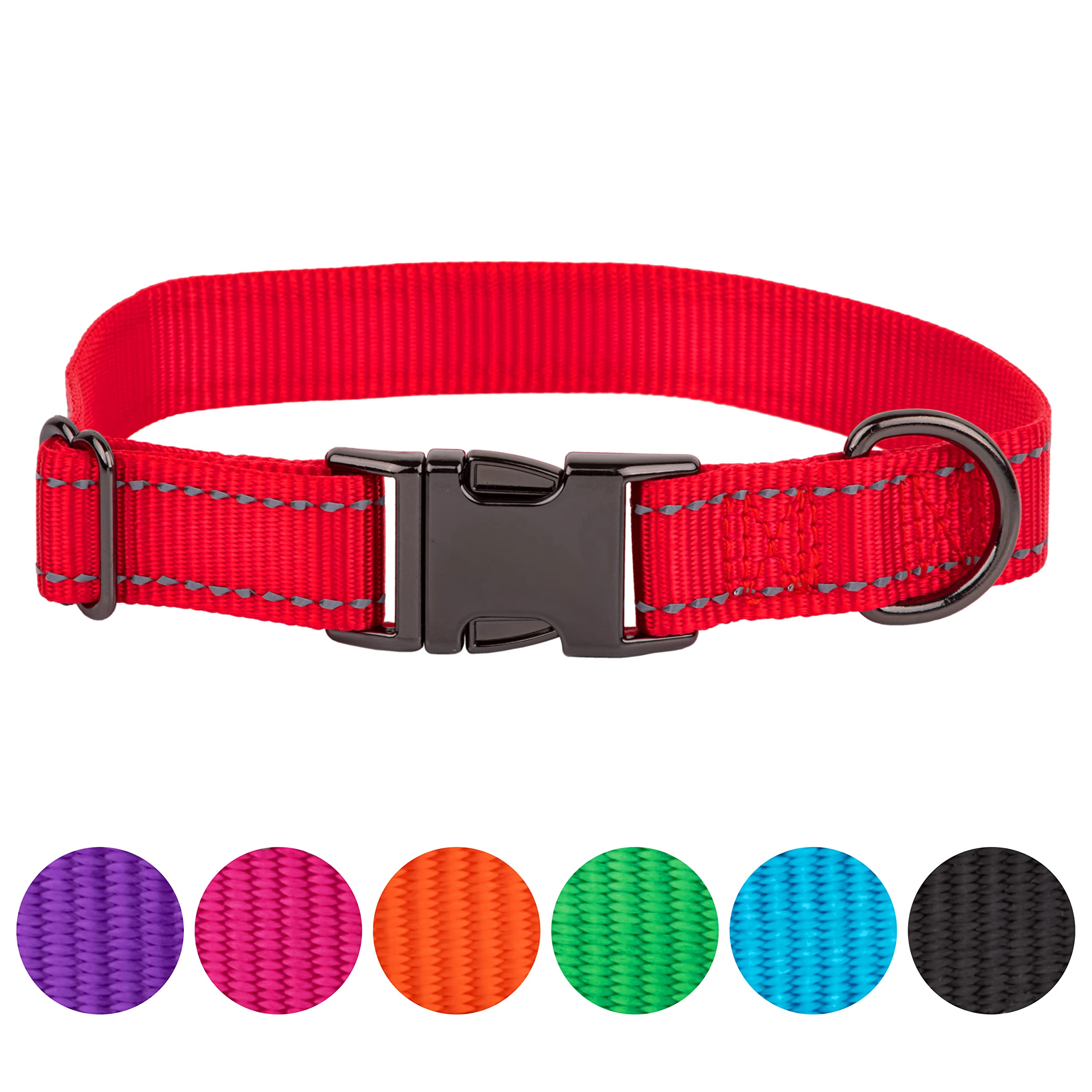 FAVPET Reflective Dog Collar Nylon, Adjustable Dog Collar with Metal Buckle, Dog Collar Large Dogs Reflective, Nylon Dog Collar Medium, Soft Dog Collar Small Dog, Coloured Puppy Collars (L, Red)