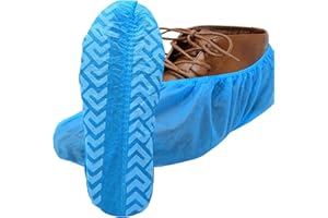 RE GOODS Shoe Covers | X Large - Extra Thick - Non Slip Soles | 100 Pack | Blue Disposable Boot and Shoe Booties | Water Resistant | 35 GSM Non Woven | Indoor or Outdoor Use