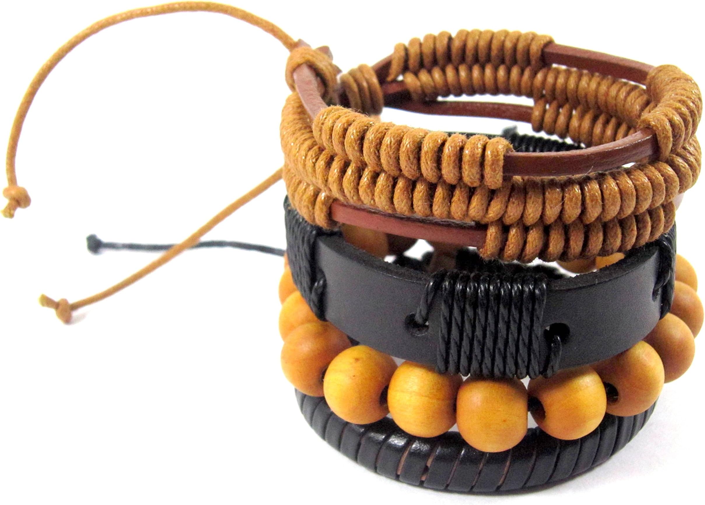 Streetsoul Bead Value Pack of 4 Multicolor Leather & Bead Bracelet Wrist Bands For Men.
