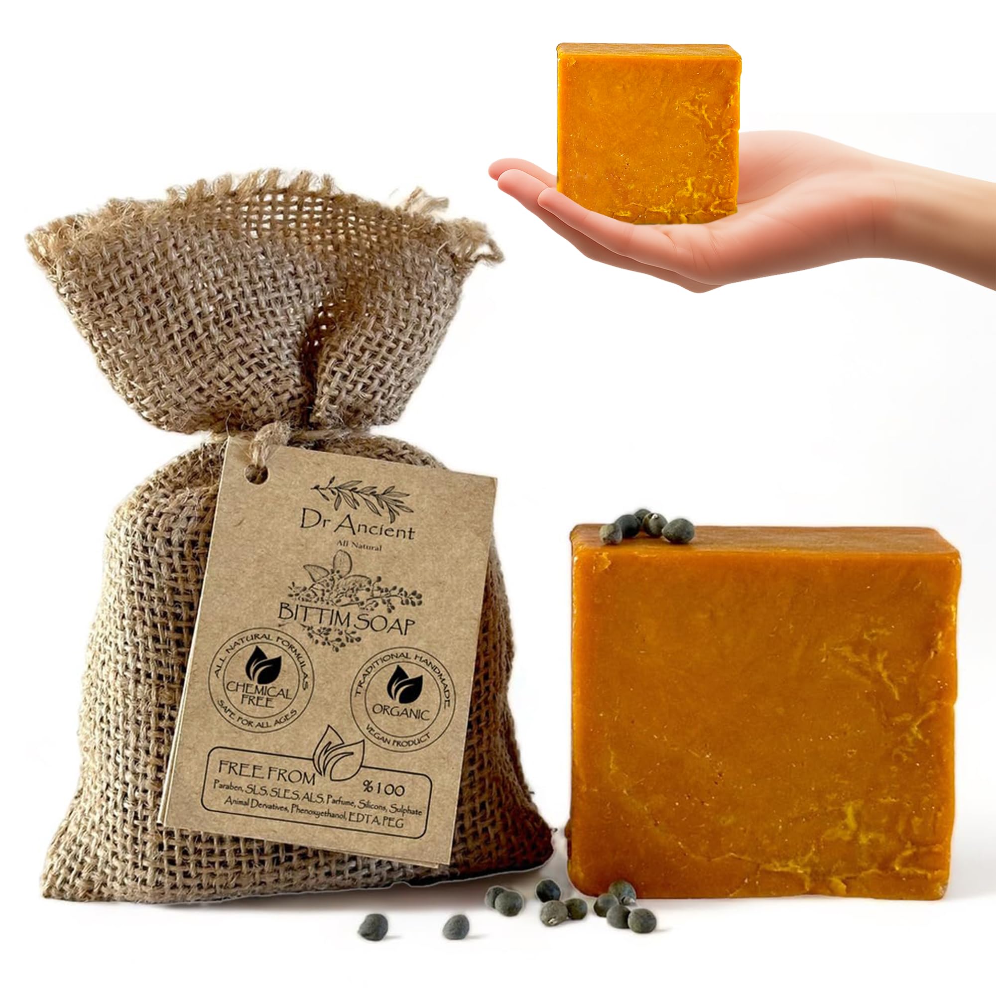 Dr.Ancient Wild Pistacia Bittim Soap Bar, Organic Soap Bars Handcrafted the Traditional Way, Natural Chemical-Free, Vegan, Used for Face Wash, Body Wash, Hand Cleansing and Skin Care