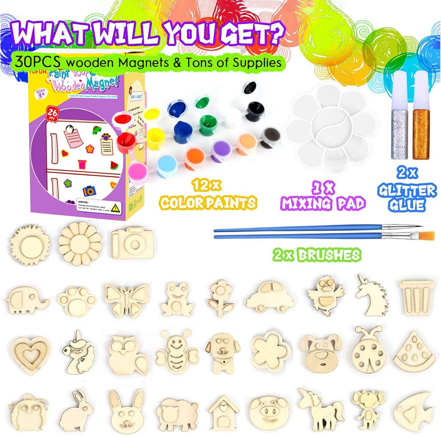 Birthday Crafts 70pcs Paint Your Own Wooden Magnet For Toddlers Wood Painting Craft Kit And Art Set For Kids Diy Arts And Crafts Supplies Party Favors For Boys Girls Age 4 5 6