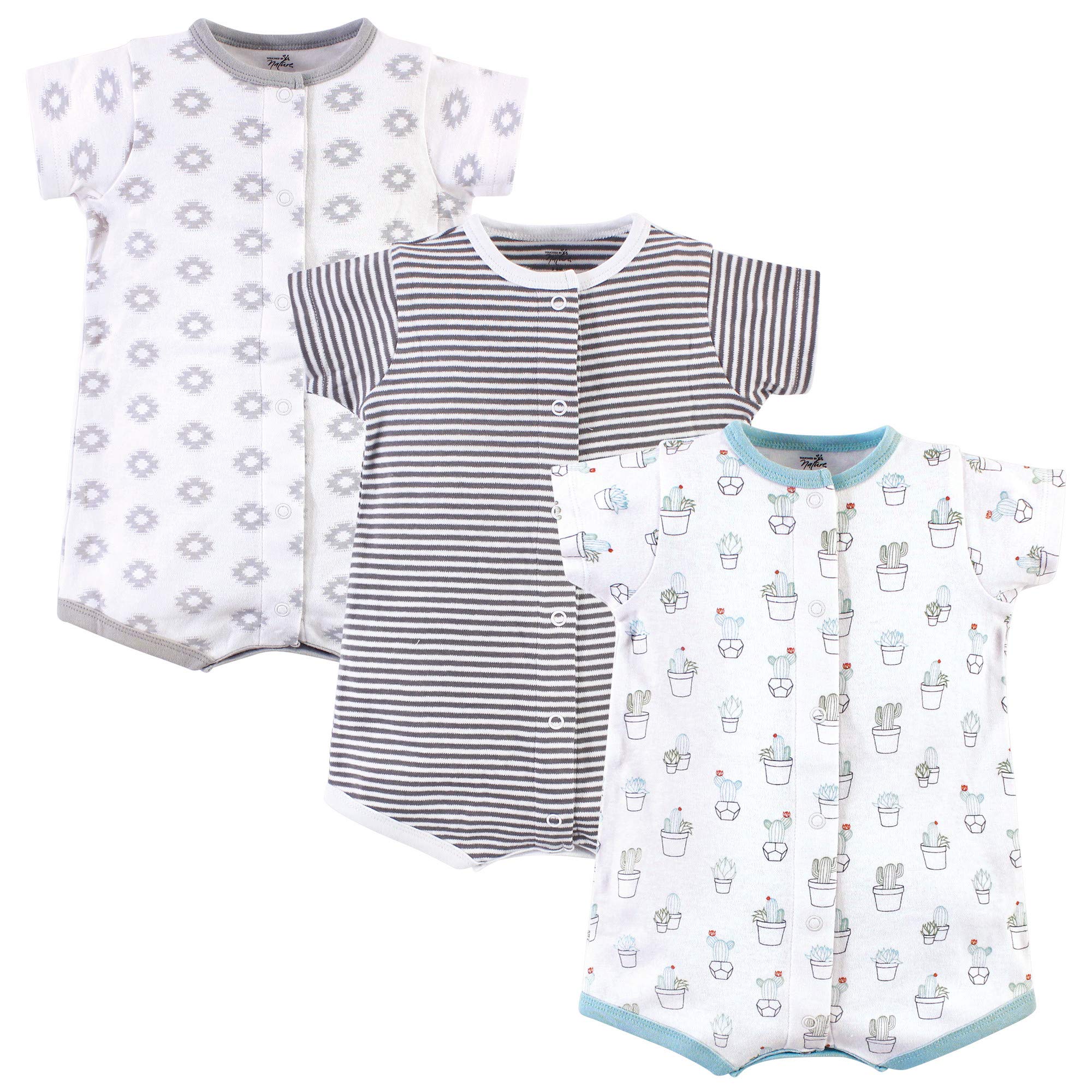 Touched by Nature Unisex Baby Organic Cotton Rompers, Cactus, 12-18 Months