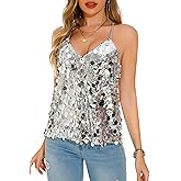 GUANYY Sequin Tops for Women Sparkly Strappy Tank Tops Sexy V Neck Top Concert Outfits Party Disco Club Night