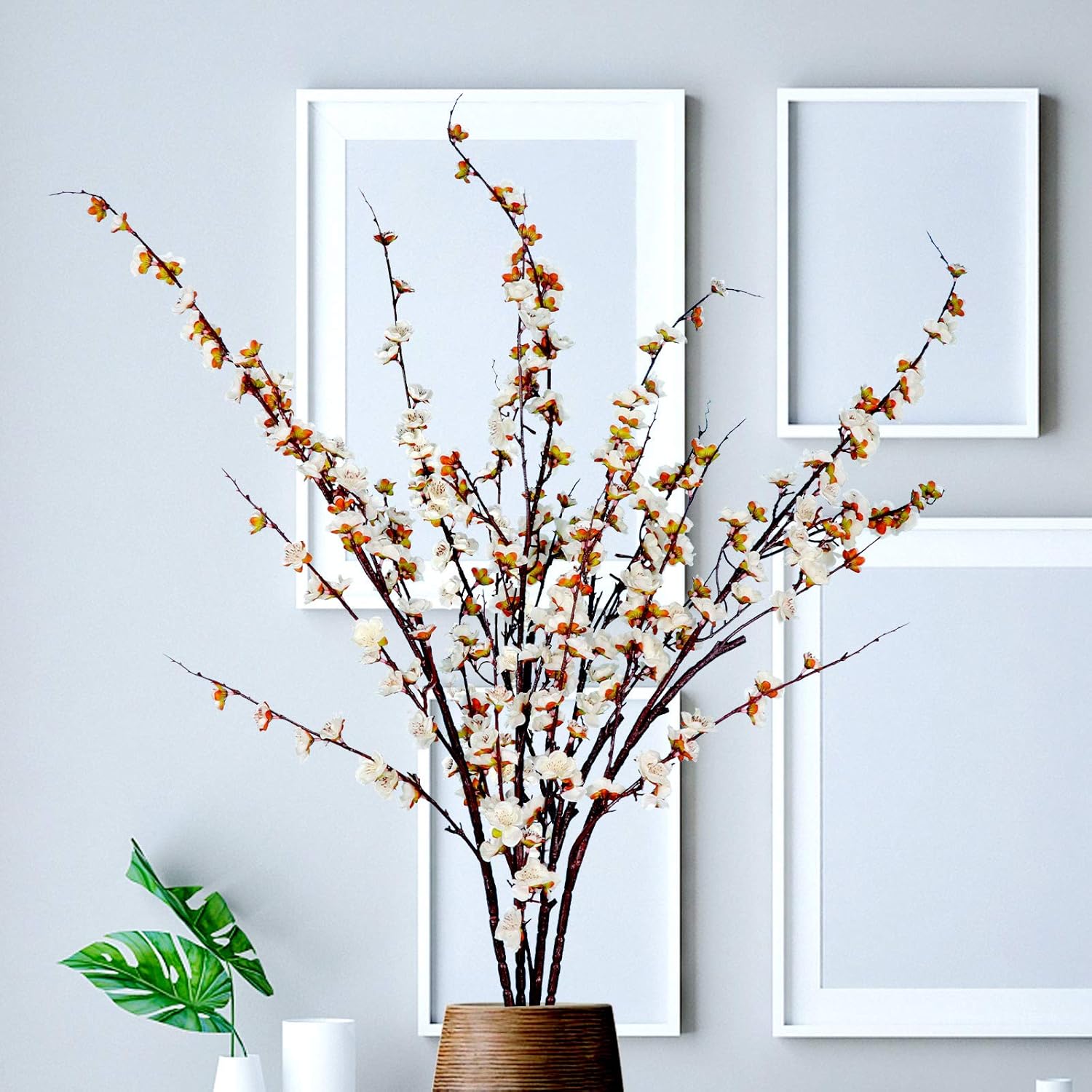 Amazon Com Artificial Cherry Blossom Flowers Extra Long Branches Tall Stems Silk Fake Plum For Tall Vase Faux Peach Floral Arrangement For Home Indoor Wedding Decor 4 Pcs 51 2 White Need Unbend Kitchen