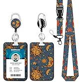 Hippie Blue Moon Sun Lanyards for ID Badges, Starry ID Badge Holder with Lanyard Retractable Badge Holder/Reel Lanyard, Nurse Teacher Office Gifts