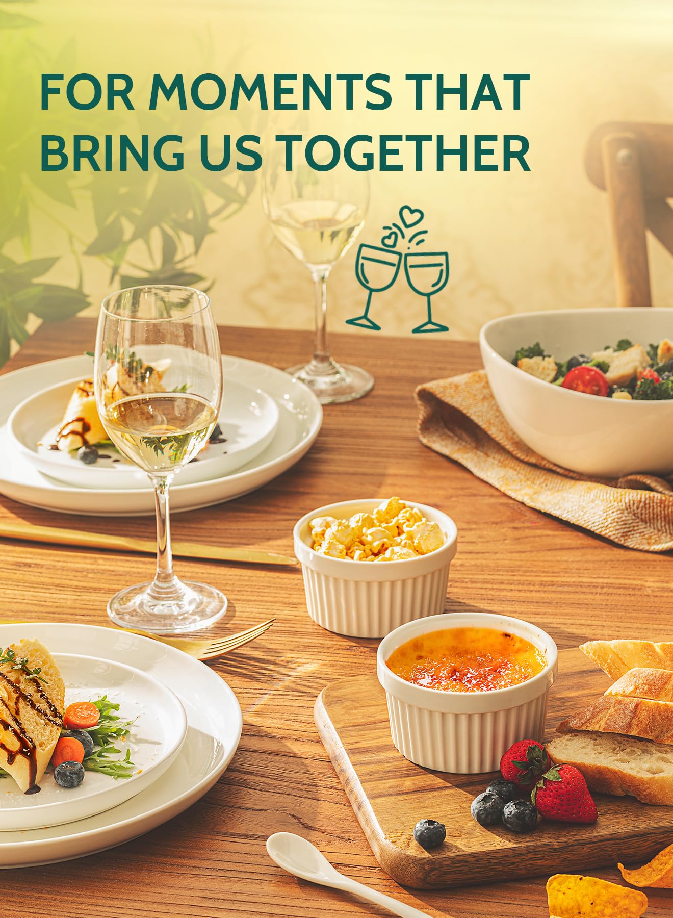 Sweese 8 oz Ramekins Set of 6, Creme Brulee Ramekins Oven Safe, Porcelain Ramiken Set, Souffle, Custard Cups for Baking and Ice Cream Bowl, White