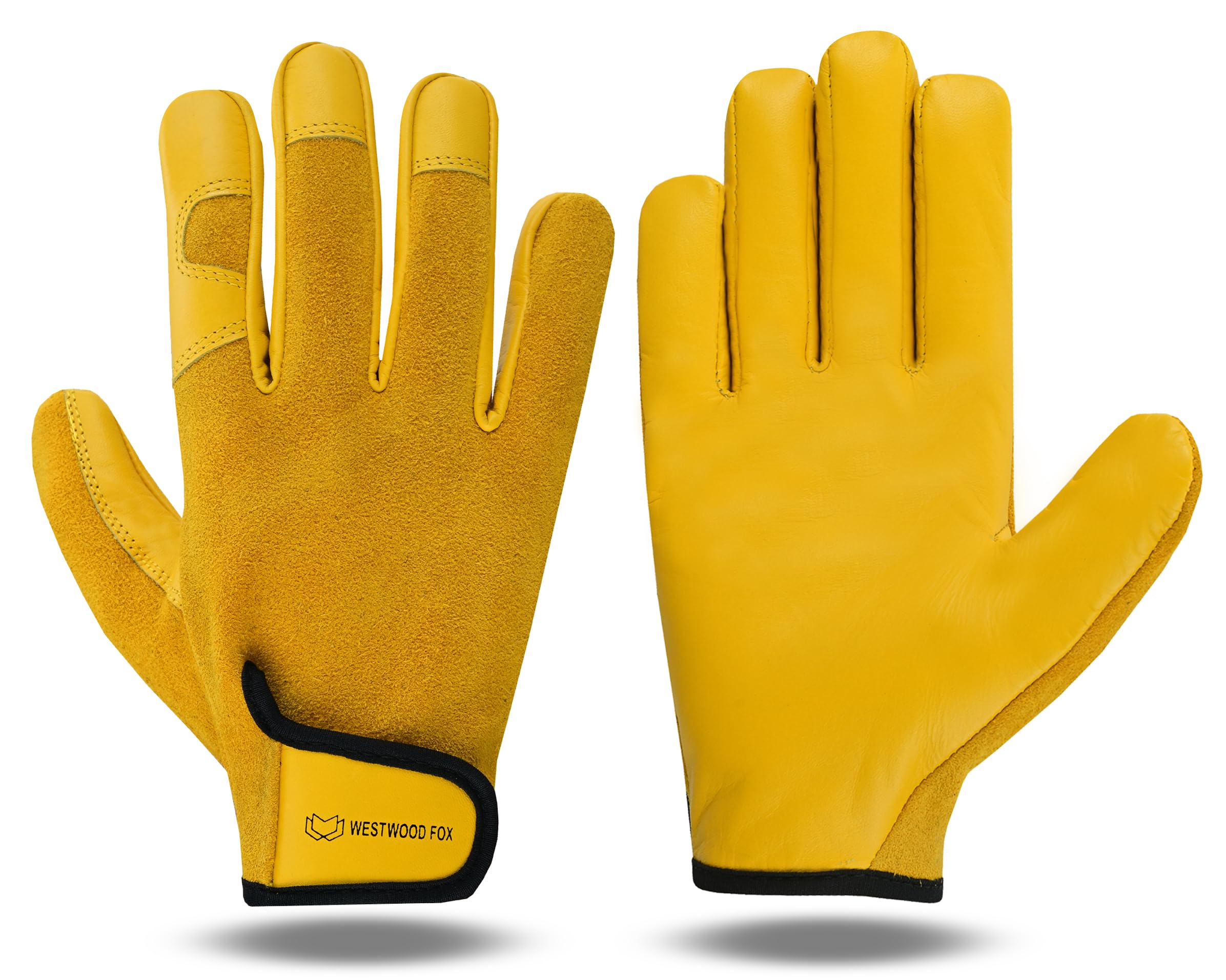 WESTWOOD FOX Ladies/Mens Leather Gardening Gloves Thorn Proof Rigger Garden work gloves, Safety Working Gloves, Premium Quality (Yellow, XL)