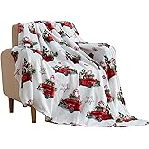 Serafina Home Christmas Holiday Throw Blanket: Velvelty Soft, Durable Fleece Accent for Bed or Couch (Country Rustic Red Truck with Tree and Old-Fashioned Treats, 50 x 70 inches)