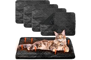 Drydiet 4 Pack Self Heating Cat Pad 16 x 20 Inch Self Warming Cat Bed Non Slip Warm Dog Pad Mat Washable Pet Kennel Crate Bed Mat for Indoor Outdoor Pets(Black,20 x 28 Inch)
