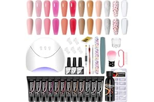 VANREESA Poly Nail Gel Kit 12 Colors Poly Nail Gel Kit Starter Kit with U V Light Pink Nude Red Clear Glitter Poly Nail Gel with Slip Solution Poly Extension Gel Nail Kit Gifts for Women