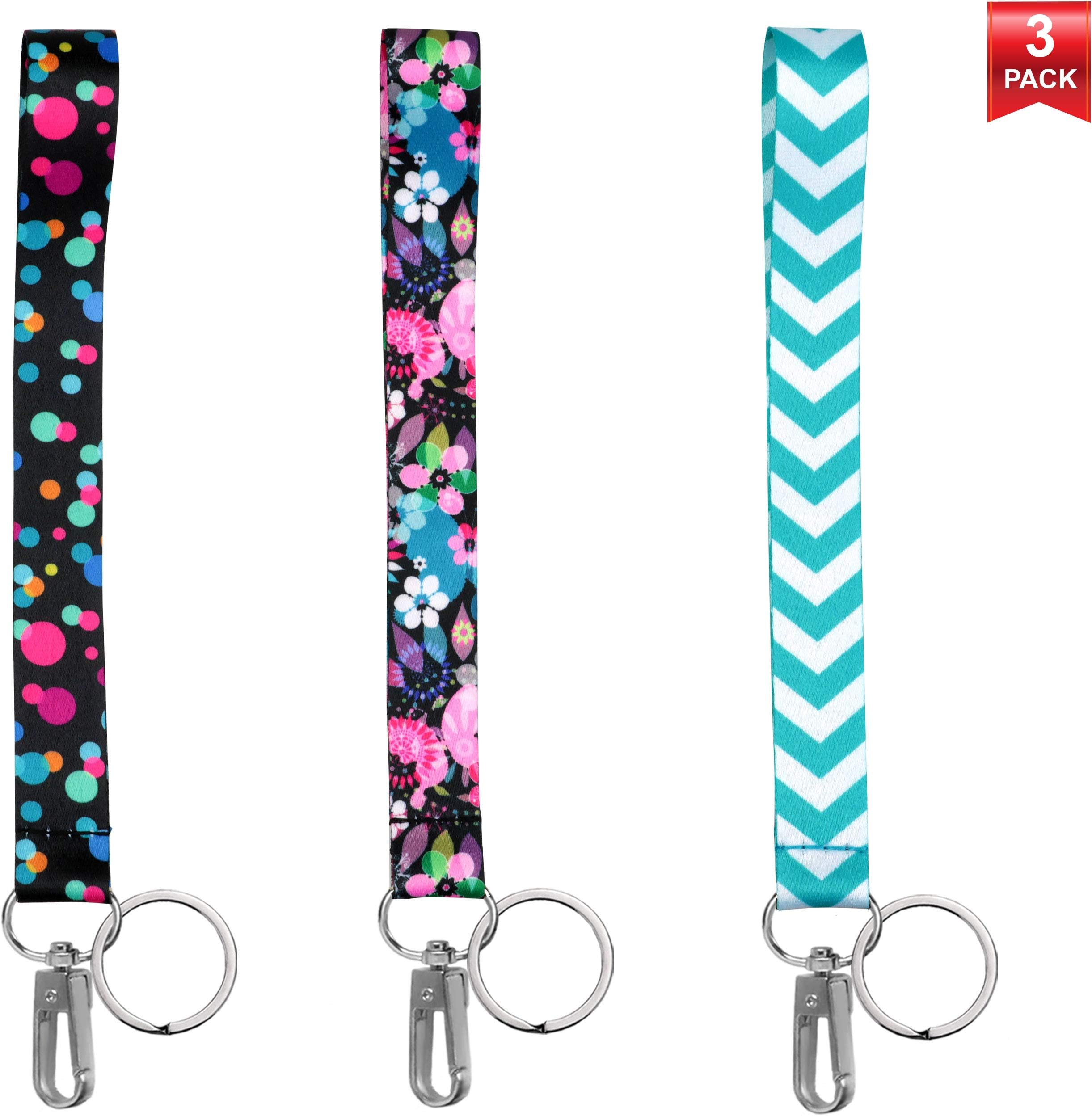 3-Pack Wrist Keychain Lanyard for Keys, Phones, Wallets, USB, ID Badges. Keychain Holder Key Fobs Wristlet Strap. Cool Accessory for Women & Stylish Men. Assorted Designs. Colorful Patterns B