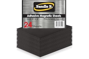 Bandle B. Magnetic Sheets 4" x 6", Pack of 24. Flexible Magnetic Sheets with Adhesive Backing. Easy Picture Magnets. Thickness 16 mil.