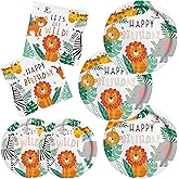 Gatherfun Safari Birthday Party Supplies Jungle Disposable Paper Plates Napkins for Safari Jungle Theme Birthday Decorations, Serve 50
