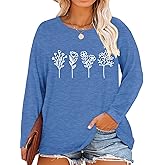 MK Shop Limited Womens Plus Size Tops Cute Graphic Vintage Sunrise Sunset Print Long Sleeve Natura Tees Fall O Neck Shirts