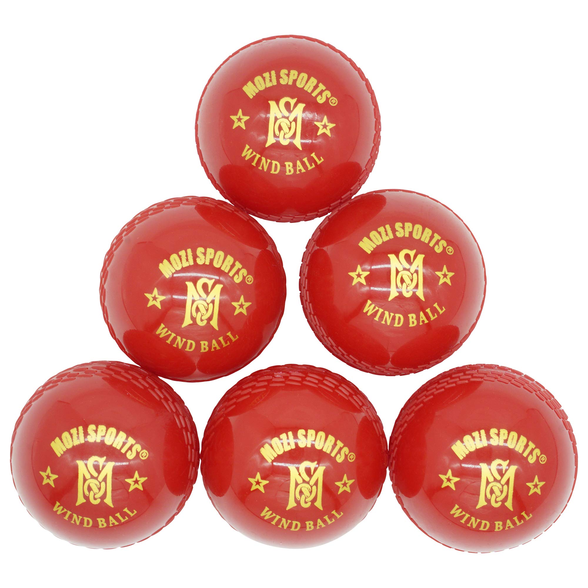 Mozi Sports Windball Soft Cricket Balls-Durable Realistic Bounce & Swing-Cricket WindBalls for Indoor & Outdoor Coaching, Practice, Garden & Beach play (Red)