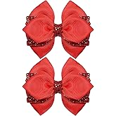 3" Glitter Christmas Red Dressy Hair Bow Clips for Girls Kids, Shiny Cheer Bow-Knot Decor Alligator Clip for Teens Toddler Valentines July 4th Party Outfit Accessory New Year Gift