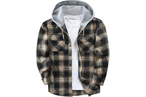 Puwasa Mens Flannel Hoodie Shirts Long Sleeve Casual Plaid Jacket Cotton Button Down Flannel Shirt for Men