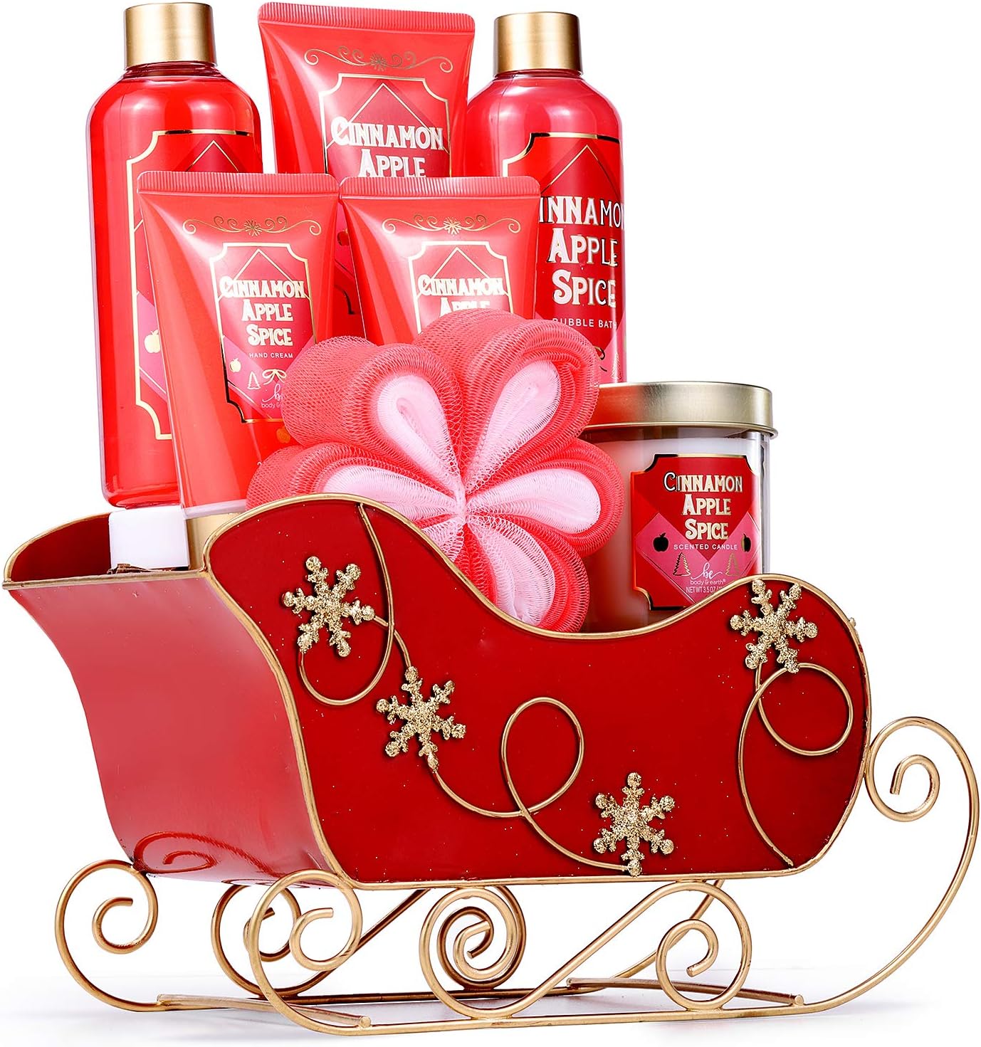Gift Baskets for Women, 8 Piece Body & Earth Bath Sets Cinnamon Apple Spice with Shower Gel