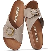Project Cloud Womens Sandals - Adjustable Buckle Sandals for Women 2026 with Plush Insole - Lightweight & Non Slip Slides for Women Footwear (Beaming,BIRCHSDE,7)