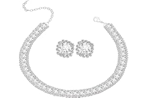 Paxuan Women Rhinestone Crystal Wedding Bridal Choker Necklace Earrings Bracelet Jewelry Sets