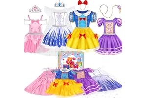 EULRGAUS Princess Dress Up, Toddler Dress Up Clothes, Cosplay Princess Costume Gift Set with Princess Dresses and Princess Toys, Pretend Play Girl Toys Age 3-6, Halloween Christmas Birthday Gift
